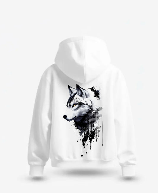 🐺White Wolf Graphic Oversized Hoodie | Black & White Alpha Print