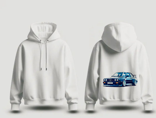 Classic BMW E30 M3 "Ghost" Graphic Print White Pullover Hoodie🏁