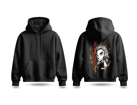 ✨Demon Slayer Rengoku Inspired Black Hoodie - Flame Hashira Graphic Print