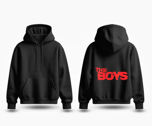 Oversized Black Hoodie with Red The Boys Logo Back Print