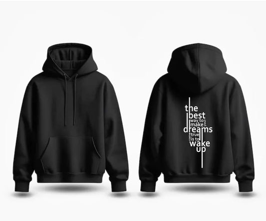 💡Oversized Black Hoodie with Motivational Slogan Back Print (White Text)