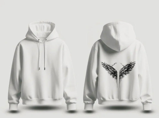 Fallen Angel Streetwear Hoodie | Grunge Wings Oversized White Sweatshirt