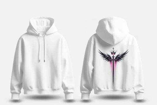 🗡️Angelic Blade Back-Print Hoodie | White Sword, Wings, and Crown Graphic