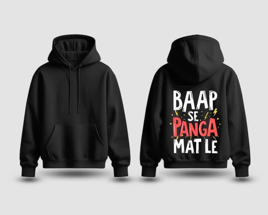 Black 'Baap Se Panga Mat Le' Quote Hoodie for Men | Cotton Blend Pullover Sweatshirt with Back Print 🔥